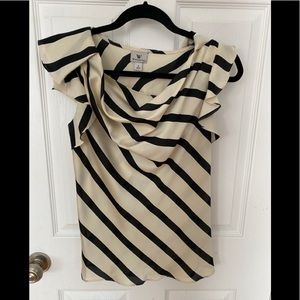 Worthington Blouse Size Small Beige Black Stripes